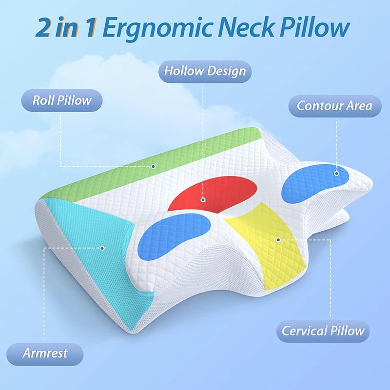 ErgoComfort™️ Memory Foam Cervical Pillow - 2 in 1 Ergonomic Orthopedic Pillow for Neck Pain